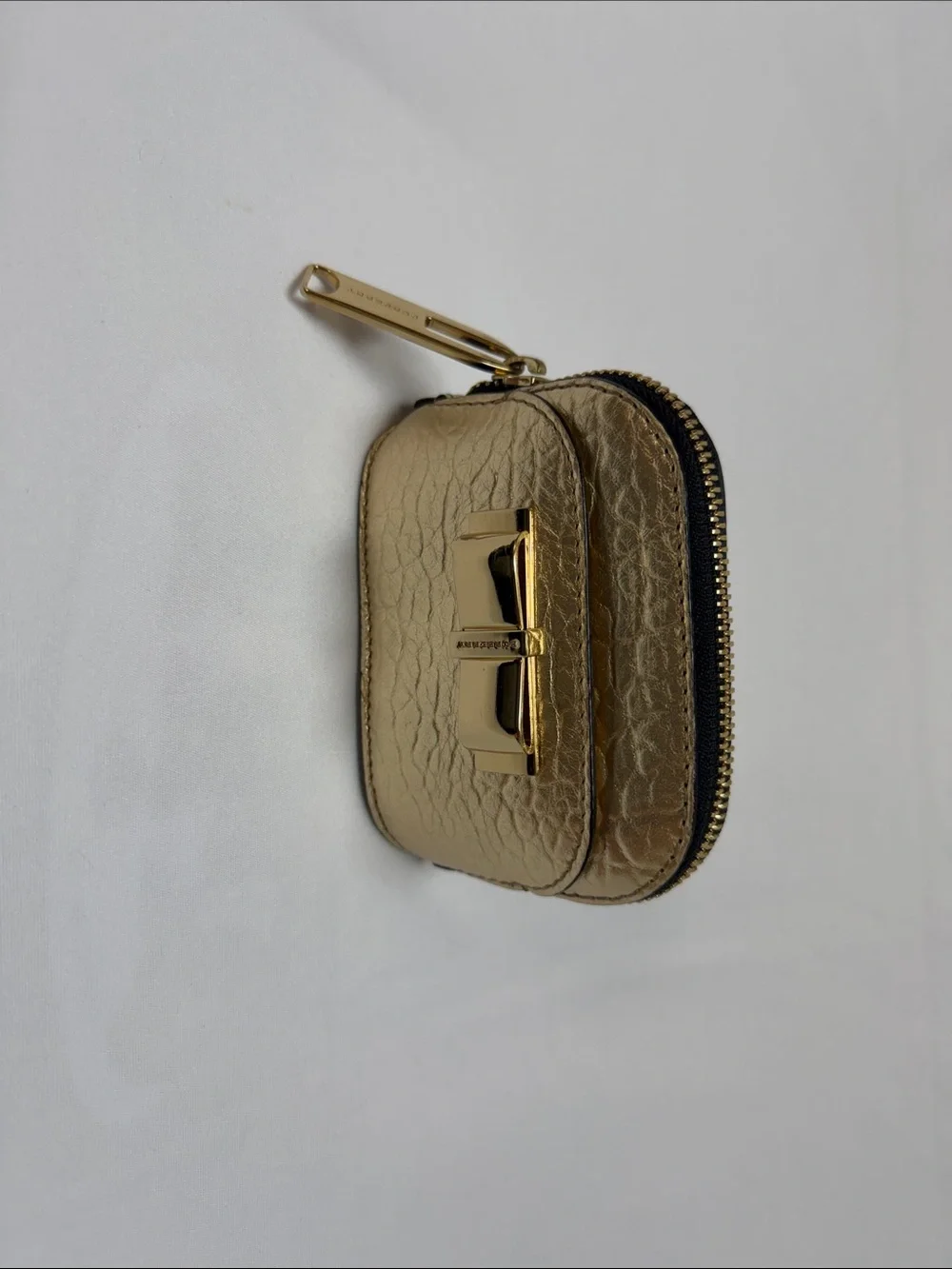 Burberry Metallic Gold Textured Mini Bow-Accent Pouch